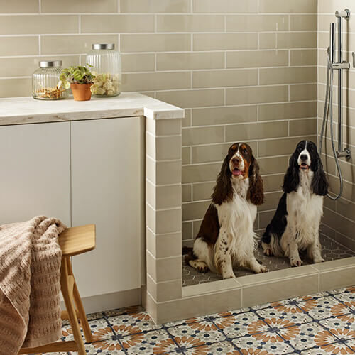 Dogs in bathroom | Yates Flooring